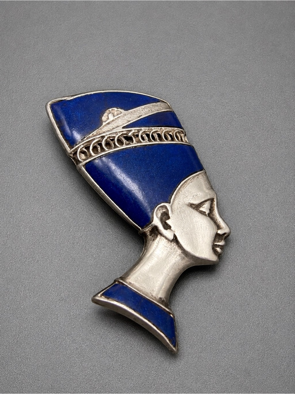 Vintage Queen Nefertiti Sterling Lapis Brooch